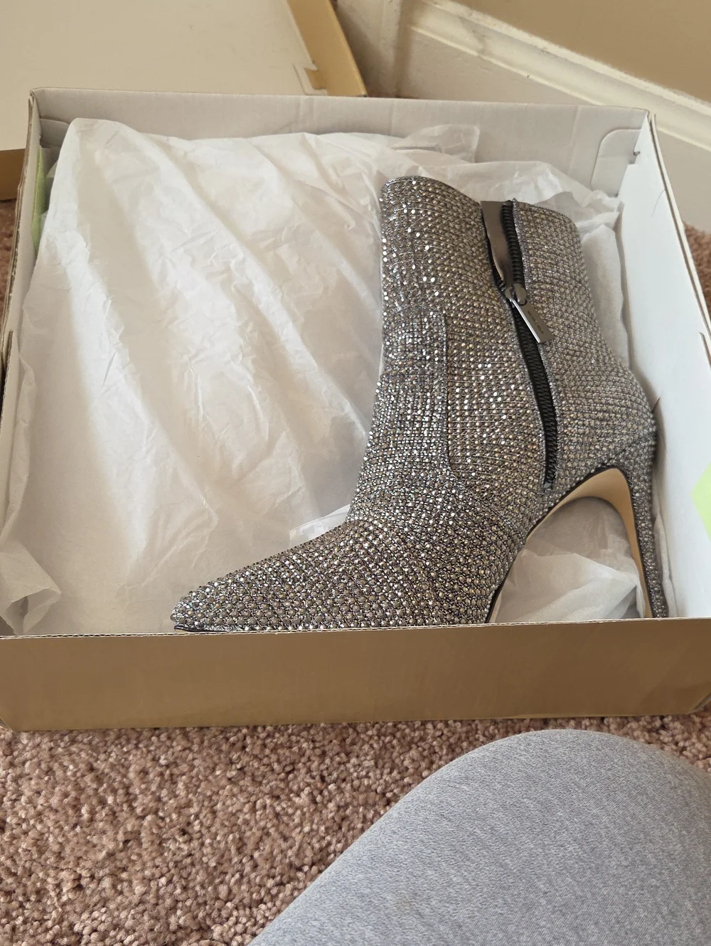 Michael Kors Silver Rhinestone Pointed-Toe Stiletto Ankle Booties